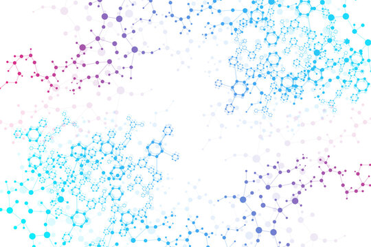 Structure molecule and communication. Dna, atom, neurons. Scientific concept for your design. Connected lines with dots. Medical, technology, chemistry, science background. Vector illustration.