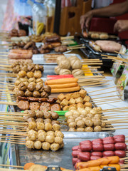 Thai street food stand in Bangkok close up