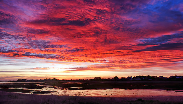 Sunrise in Sillon de Talbert coast. Brittany