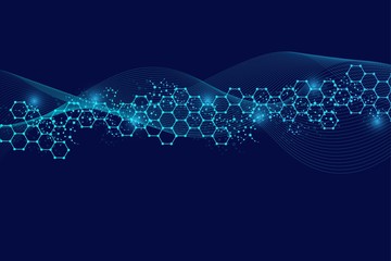 Science network pattern, connecting lines and dots. Technology hexagons structure or molecular connect elements.