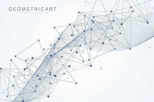 Geometric abstract background with connected line and dots. Structure molecule and communication. Big Data Visualization. Medical, technology, science background. Vector illustration.