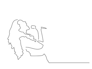 Woman singing line drawing, vector illustration design. Music collection.