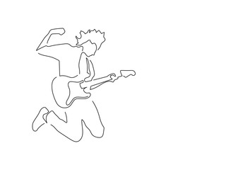 Man playing an electric guitar isolated line drawing, vector illustration design. Music collection.