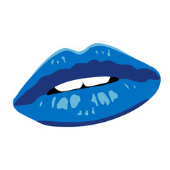 Bright blue sensual lips on wight background