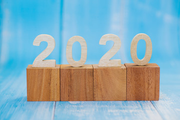 Wooden number of 2020 with blank wooden cube block
