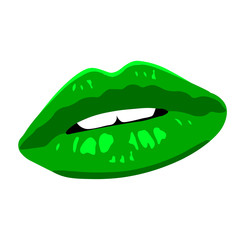 Bright green sensual lips on wight background