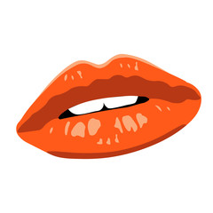 Bright orange sensual lips on wight background