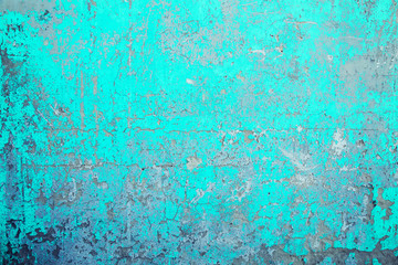 Obraz premium Texture of old cracked concrete wall painted with blue paint.