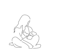 Mother breastfeeding isolated line drawing, vector illustration design. Maternity collection.