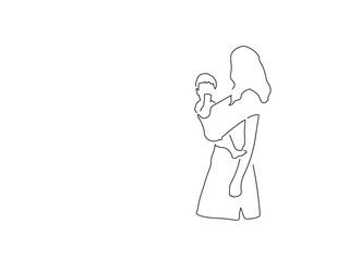 Obraz premium Woman holding her baby isolated line drawing, vector illustration design. Maternity collection.