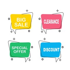 Set of flat speech bubble shaped banners, price tags, stickers, badges. Vector illustration.