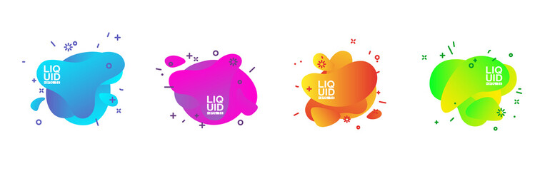 geometric colorful abstract shapes set badges background for banner web, app, poster. Trendy minimal modern design isolated white background. Abstract geometric shapes, lines patterns composition set.