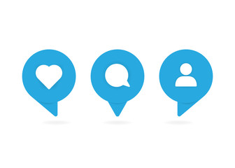 Three blue social media icons. Vector illustration.