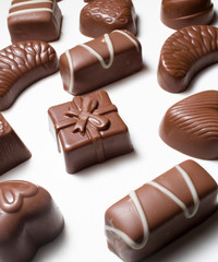 Top view of chocolates isolated on white background