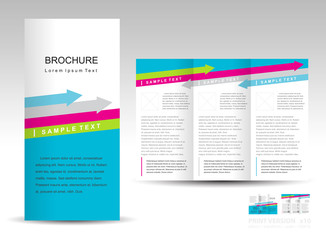brochure design template tri-fold layout arrow colored blue