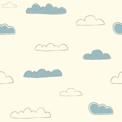 Seamless Pattern with hand drawn cute clouds.