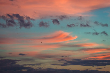 drametic sunser sky with colorful clouds in the evening