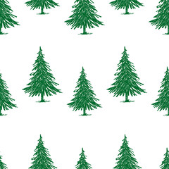 Seamless pattern of drawn christmas trees