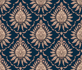 Vector damask seamless pattern background. Classical luxury old fashioned damask ornament, royal victorian seamless texture for wallpapers, textile, wrapping. Exquisite floral baroque template.