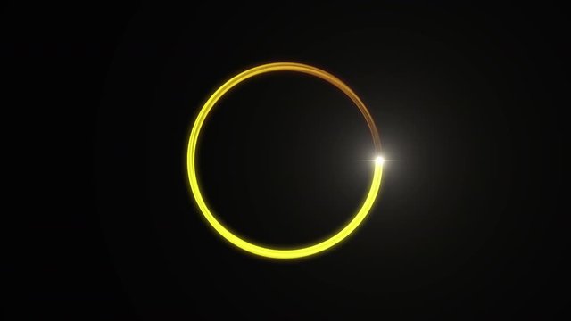 Animation of yellow loading bar circle ring glowing wirh flare on black background