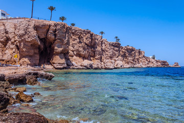 Fototapeta na wymiar Landscape of beautiful exotic beach Cave mountains red sea Egypt