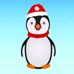 Cute penguin in a New Year hat and scarf