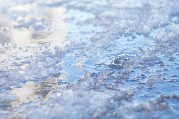Drops of water amid melting snow