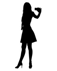 Young woman with phone on a white background