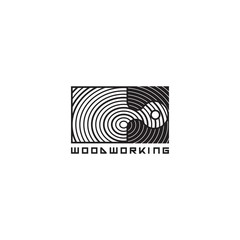  illustration consisting of a picture of a piece of wood and the inscription "woodworking" in the form of a symbol or logo