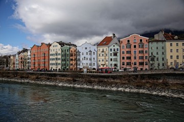 Colorful house near the river in the city of Innsbruck. Austria