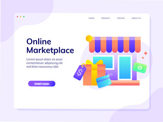 Online Marketplace Website Landing Page Design Illustration Template