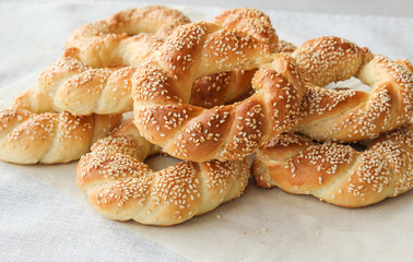Lush yeast bagels with sesame seeds