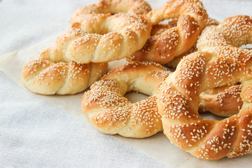 Lush yeast bagels with sesame seeds