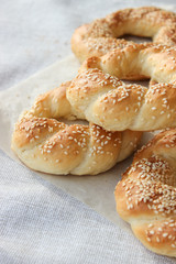 Lush yeast bagels with sesame seeds