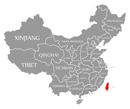 Taiwan red highlighted in map of China