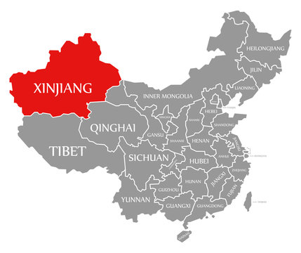 Xinjiang red highlighted in map of China