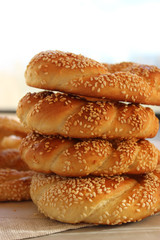 Lush yeast bagels with sesame seeds