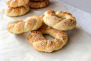 Lush yeast bagels with sesame seeds