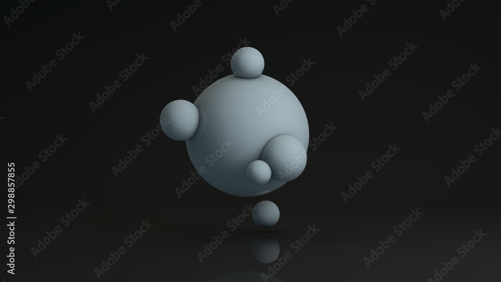 Poster 3d rendering of a large white sphere and many small, connected with . abstract image of spherical fi