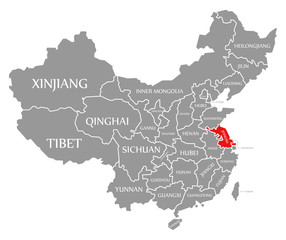 Jiangsu red highlighted in map of China