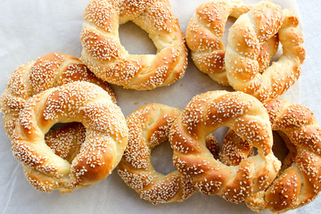 Lush yeast bagels with sesame seeds