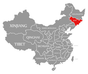 Jilin red highlighted in map of China