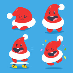 Cute Santa hat characters vector cartoon set isolated on a blue background.