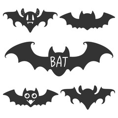 Vampire bat black silhouette vector set isolated on a white background.