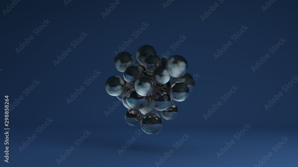 Poster 3d image of a cluster of many glass balls of different sizes 3d rendering for abstract compositions 