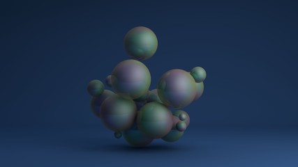 3D image of a cluster of many balls of different sizes with an iris. 3D rendering for abstract compositions and futuristic design. Idea for desktop screensavers, Wallpapers, background compositions.
