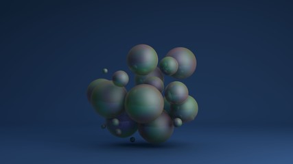 3D image of a cluster of many balls of different sizes with an iris. 3D rendering for abstract compositions and futuristic design. Idea for desktop screensavers, Wallpapers, background compositions.