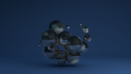 3D image of a cluster of many glass balls of different sizes 3D rendering for abstract compositions and futuristic design. Idea for desktop screensavers, Wallpapers, background compositions.