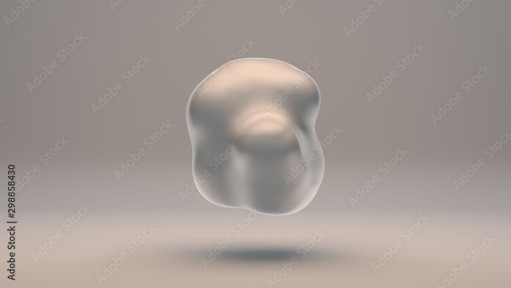 Poster 3d rendering of a large pearl. a liquid sphere merges with small ones on a white background. image f