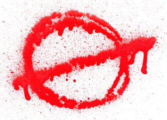 No sign, isolated on white, red spray stain